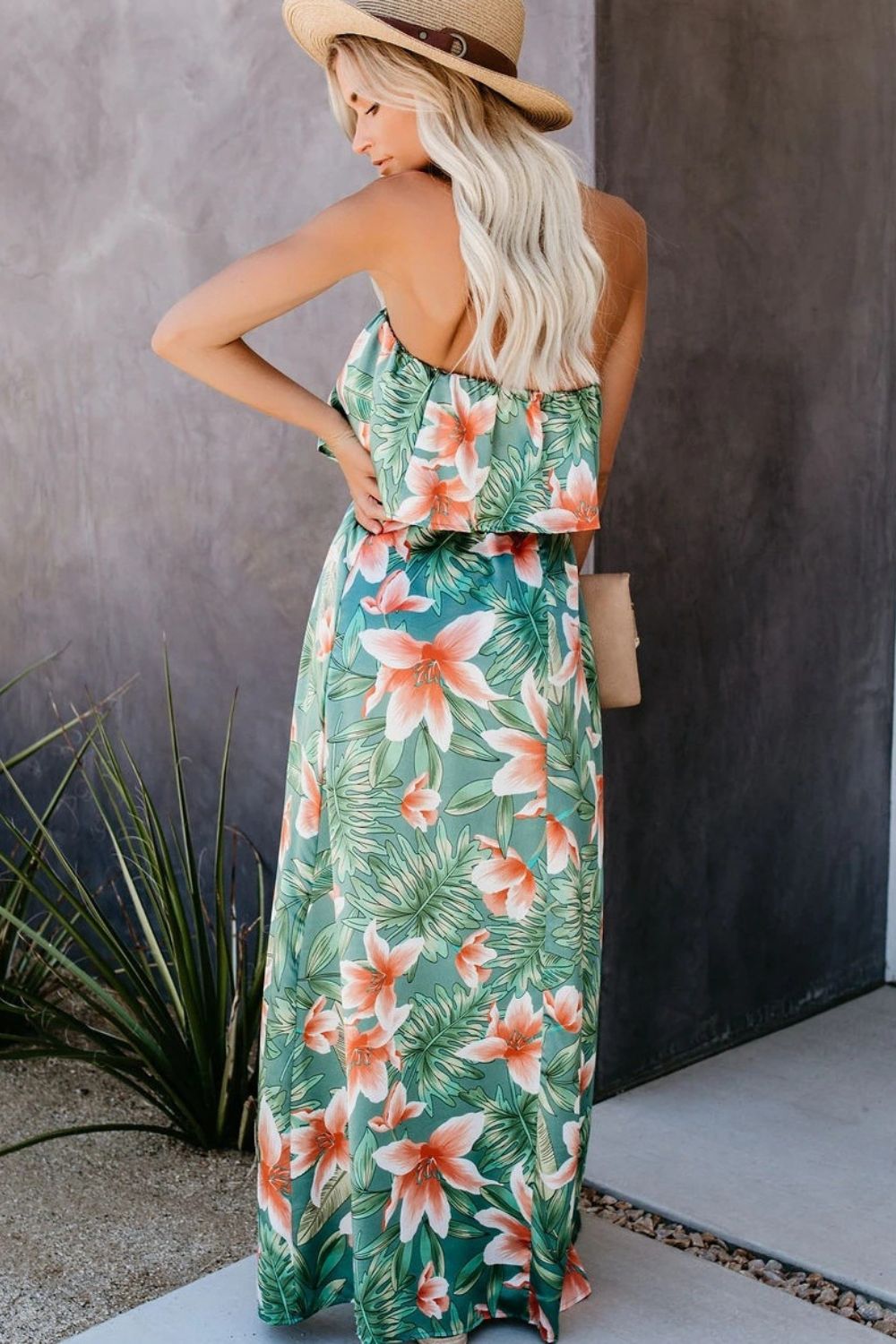 Slit Tropical Sleeveless Tube Dress - store name